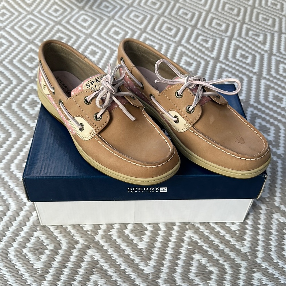 Women’s Sperry Top-Sider Bluefish Linen/Pink Polka Dot Size 8M Shoes